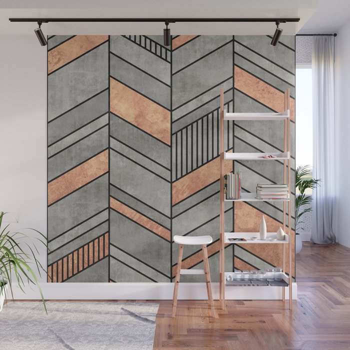 Abstract Chevron Pattern - Concrete and Copper Wall Mural
