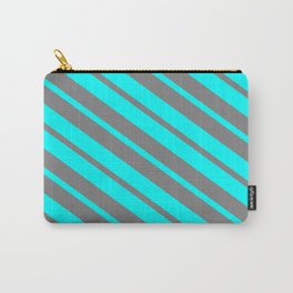 [ Thumbnail: Cyan & Gray Colored Lines/Stripes Pattern Carry-All Pouch ]