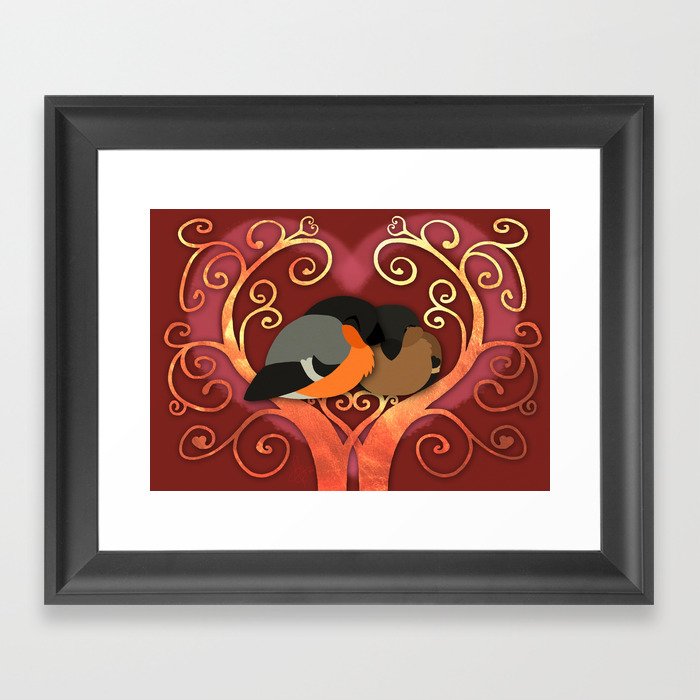 Valentine Bullfinches Framed Art Print