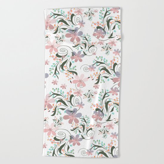 Pink blue flowers . floral pattern , flowers , illustration flowers , textiles flower , pink flowers Beach Towel