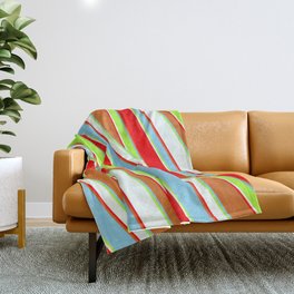 [ Thumbnail: Colorful Chocolate, Sky Blue, Light Green, Mint Cream, and Red Colored Lined/Striped Pattern Throw Blanket ]