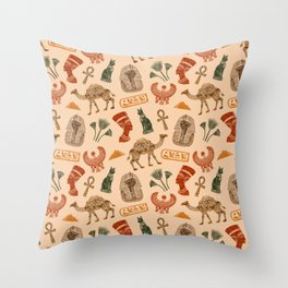 Wonders of Ancient Egypt (deep red and forest green) Throw Pillow