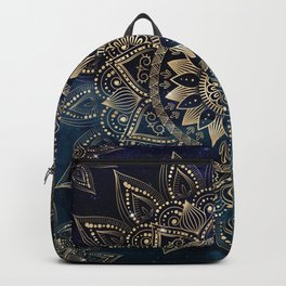 Elegant Gold Mandala Blue Galaxy Design Backpack | Darkblue, Shining, Trendy, Shiningstars, Image, Nebula, Handdrawn, Purplegradient, Whimsical, Graphicdesign 