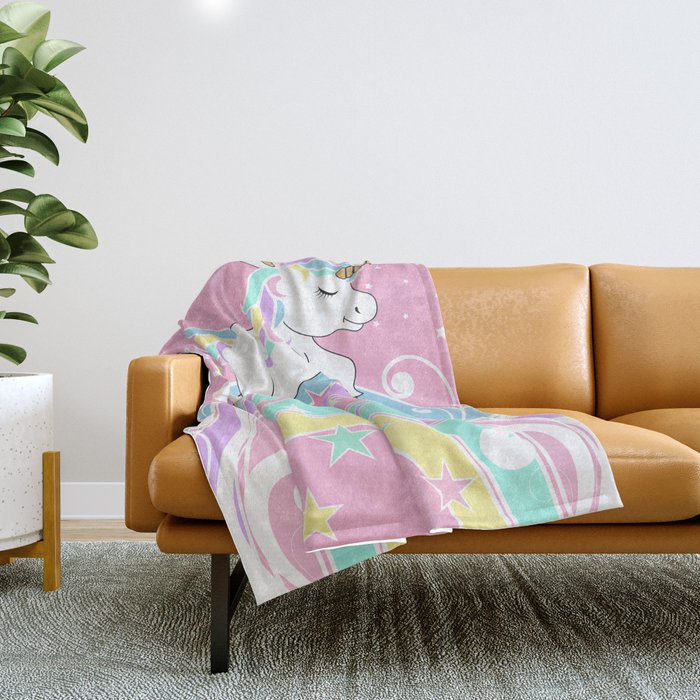 Starry Rainbow Unicorn Throw Blanket by Donna Siggy Society6