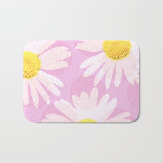 Flowers and dots on a pink background - lovely summery - #daisy #society6 #buyart Bath Mat