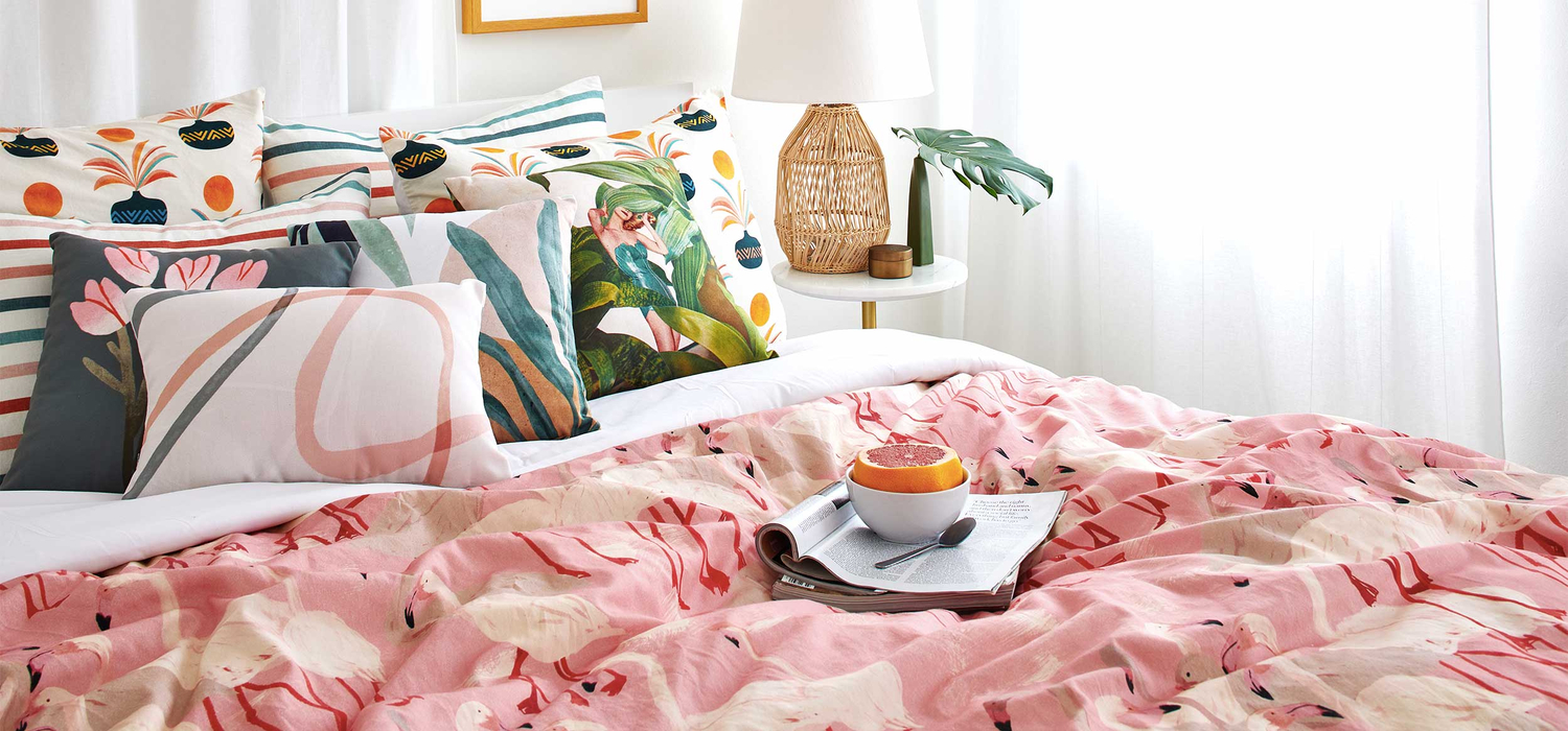 Abstract Floral Duvet Cover and Sham, Modern Linen Bedding