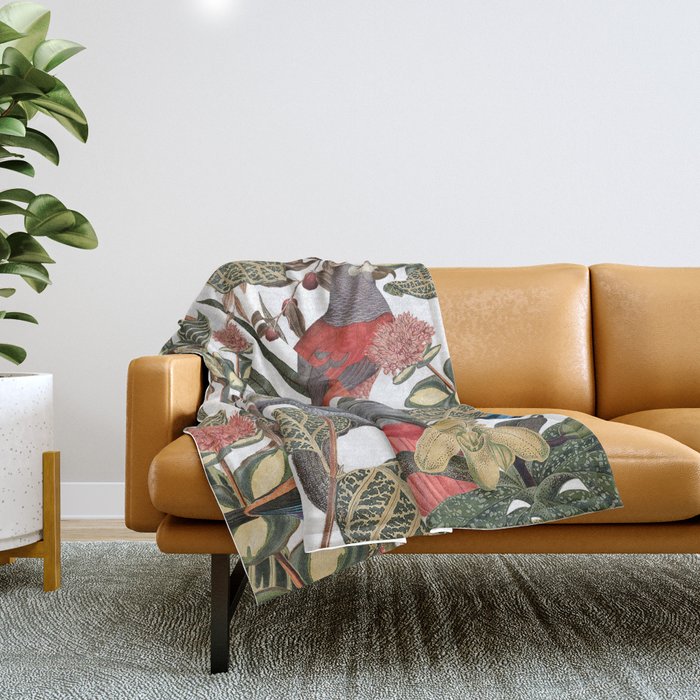 Parrot, Vintage Tropical Birds Throw Blanket by Rocketpine Society6
