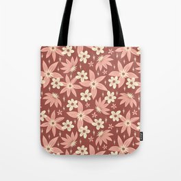 dusty pink floral on faded red Tote Bag