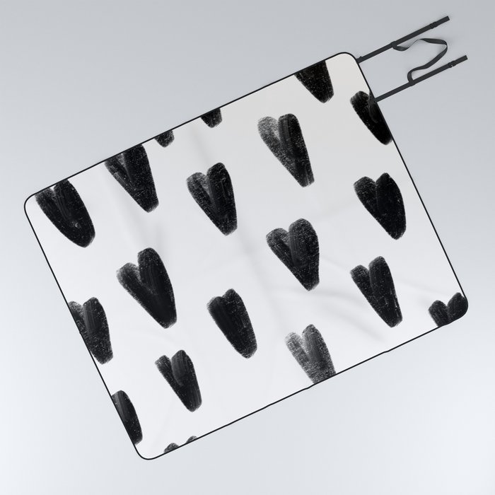 Black and White Hearts Pattern Picnic Blanket