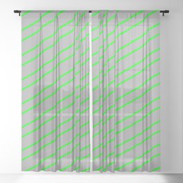 [ Thumbnail: Dark Grey & Lime Colored Stripes Pattern Sheer Curtain ]