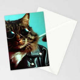 Badass cat wearing sunglasses and a leather jacket Stationery Card