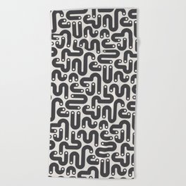 JELLY BEANS POSTMODERN 1980S ABSTRACT GEOMETRIC in CHARCOAL BLACK ON LIGHT GRAY WHITE Beach Towel