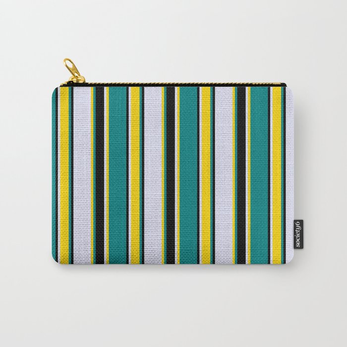 Teal, Yellow, Lavender & Black Colored Striped Pattern Carry-All Pouch