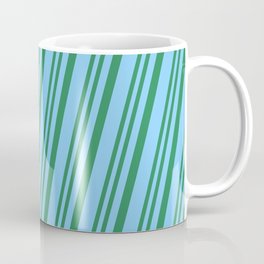 [ Thumbnail: Sea Green & Light Sky Blue Colored Lined/Striped Pattern Coffee Mug ]