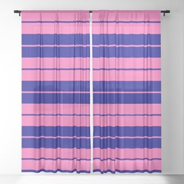 [ Thumbnail: Hot Pink & Dark Blue Colored Striped Pattern Sheer Curtain ]