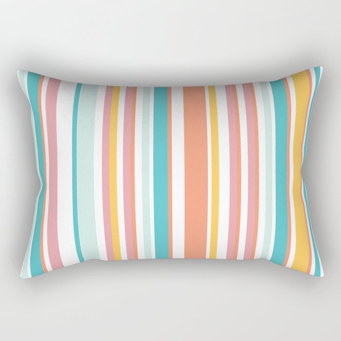 Summer orange pink teal stripes vibrant print Rectangular Pillow