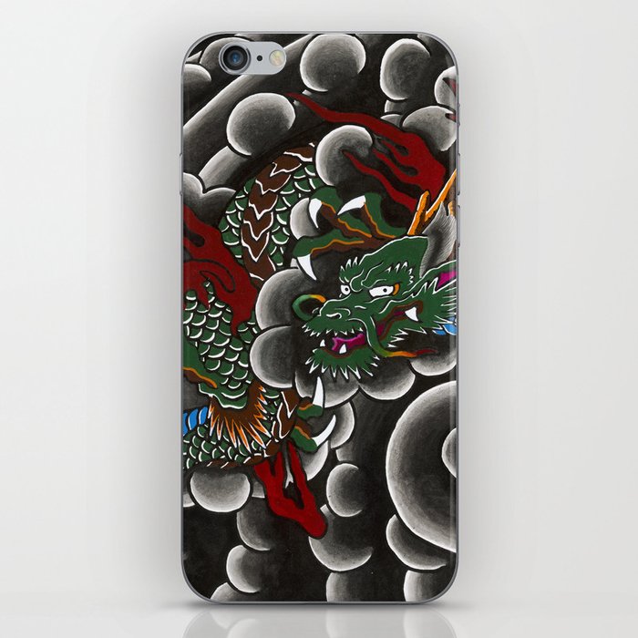 Japanese tattoo style dragon in sumi ink wash and watercolor iPhone Skin
