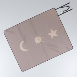 Astros VI  /  Minimal Moon, Sun & Star  /  Shadow Gray & Cream Picnic Blanket