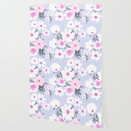 Modern Spring Wildflowers Pastel Periwinkle Wallpaper