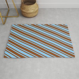 [ Thumbnail: Light Sky Blue & Brown Colored Lined/Striped Pattern Rug ]