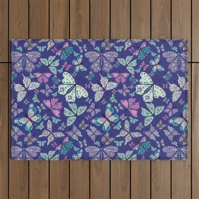 Butterfly Fantasy in Purple Outdoor Rug