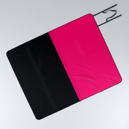 Black Bright Pink Color Block Picnic Blanket