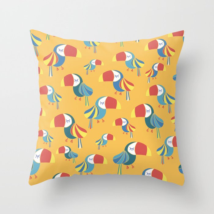 Yellow Toucan Birds Throw Pillow