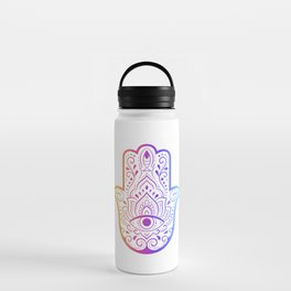 Colorful Hamsa hand drawn symbol with flower. Decorative pattern in oriental style for interior decoration and henna drawings. Water Bottle
