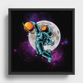 Astronaut Saturn Basketball Framed Canvas