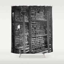 A book lovers dream - Cast-iron Book Alcoves Cincinnati Library black and white photography Shower Curtain