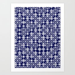Geometric Lace – White on Navy Art Print