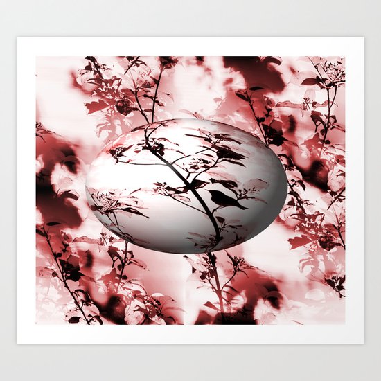 Silhouette of songbird on a branch in burgundy tone variation Art Print