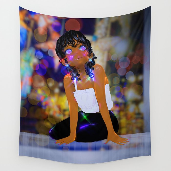 Cute Black Anime Wall Tapestry