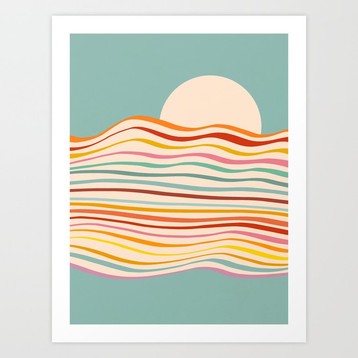 Sea of change - Rainbow Wave Sunset 2. Blue Art Print