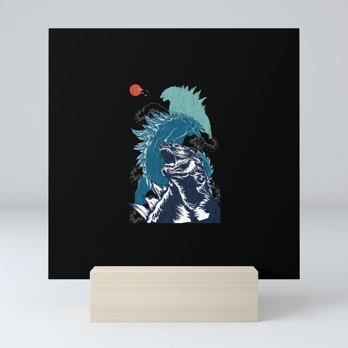 Godzilla retro sunset  Mini Art Print