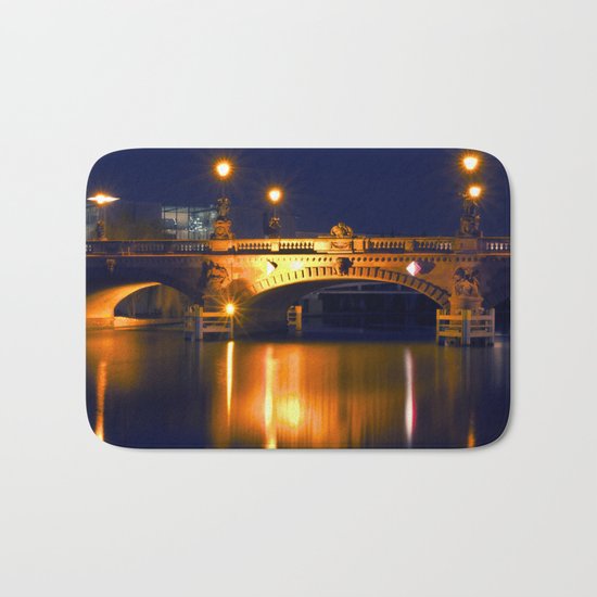 Nocturnal Lights on the river Spree in Berlin Bath Mat