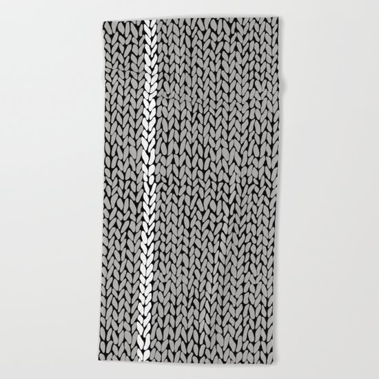 Grey Knit With White Stripe Beach Towel