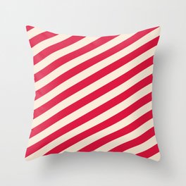 [ Thumbnail: Beige & Crimson Colored Lined/Striped Pattern Throw Pillow ]