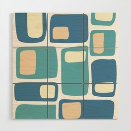 Mid Century Funky Squares in Celadon Blue, Teal, Light Yellow and Peach Wood Wall Art
