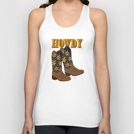 Howdy Cowgirl – Navy & Suede Unisex Tank Top
