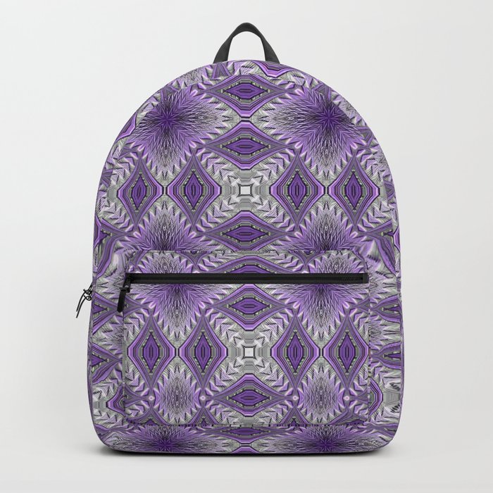 A Fractal Pattern of Purple Diamonds and Stars Backpack