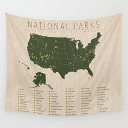 US National Parks w/ State Borders Wall Tapestry