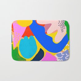 Unbridled Enthusiasm Bath Mat | Shapes, Green, Turquoise, Flowers, White, Curated, Yellow, Abstract, Acrylic, Pattern 