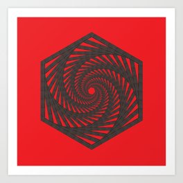 Geometric Black Denim Vortex on Bright Red Art Print