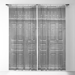 Black and white vintage wood door art print - old frontdoor in France - vintage travel photography Sheer Curtain