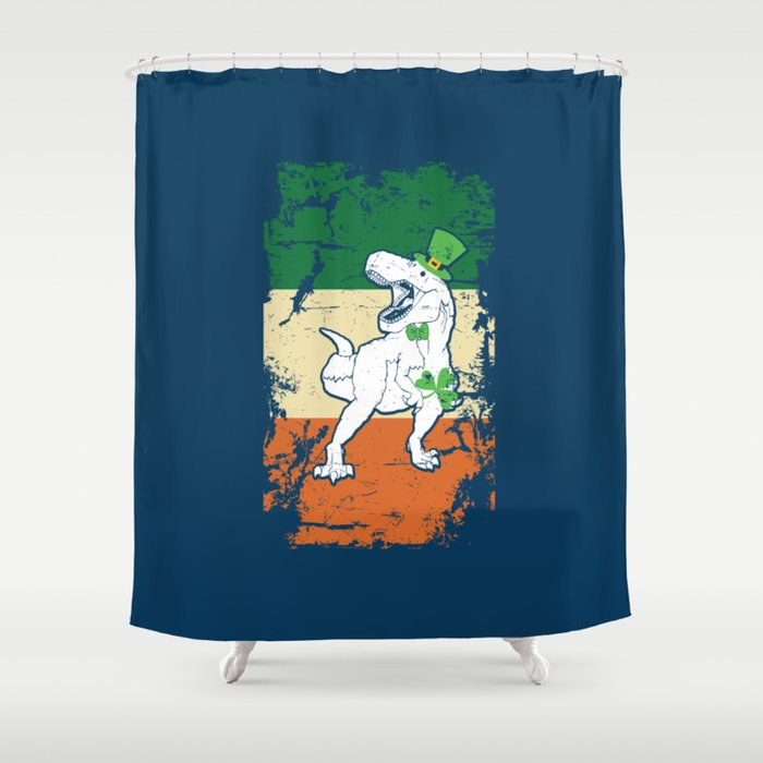 Distressed Irish Flag St Patrick Dinosaur Blue Shower Curtain By Studiometzger