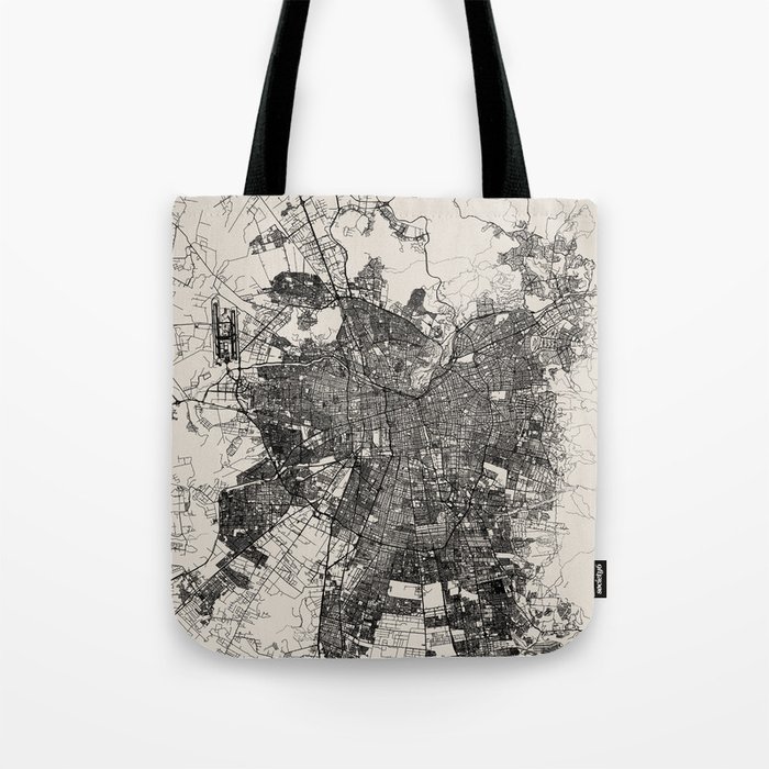 Santiago, Chile - City Map - Black and White Tote Bag