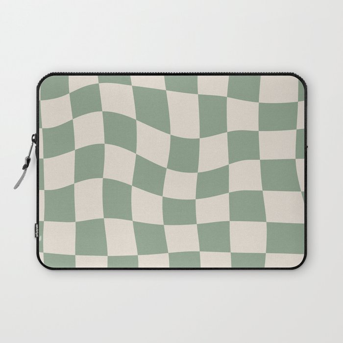 Sage Green Wavy Checkered Pattern Laptop Sleeve
