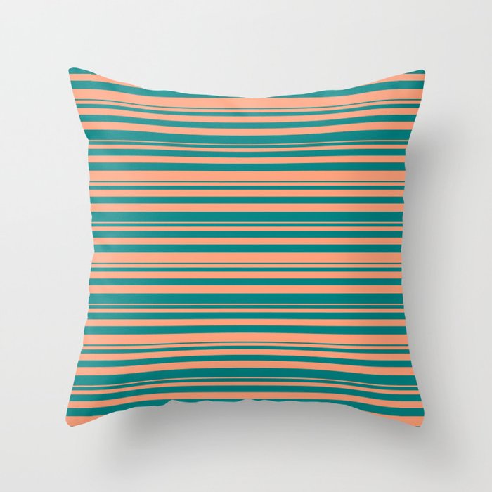 Light Salmon & Teal Colored Stripes/Lines Pattern Throw Pillow