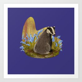 Badger & Bluebells Art Print